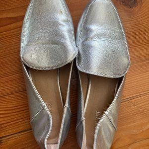 Used Nine West silver loafers, size 8 1/2